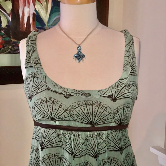 Moth Anthropologie Silk Fan Print Aqua & Brown Mini Dress size 6 / New w Tag - Picture 4 of 10